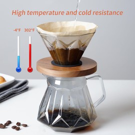 COSETOOR Pour Over Coffee Maker Set, 21 oz/620ml Glass Pour Over Coffee Dripper Filter Coffee Maker Kit Manual Grinder with Walnut Handle for Home Office Cafe Restaurant Camping (Grey)