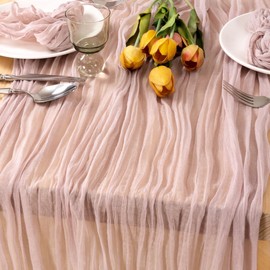 MLMC Dusty Pink Valentine's Day Table Runner Rustic Farmhouse Cheesecloth Table Runner 10ft Gauze Boho Cheese Cloth Table Runner 35x120 Inches for Wedding Girl's Room Baby Shower Decor