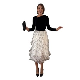 CHICWISH Women Rippling Attraction Panelled Mesh Tulle Skirt Casual A-Line Fairy Tutu Skirt High Elastic Waist Flowy Midi Skirts Cream