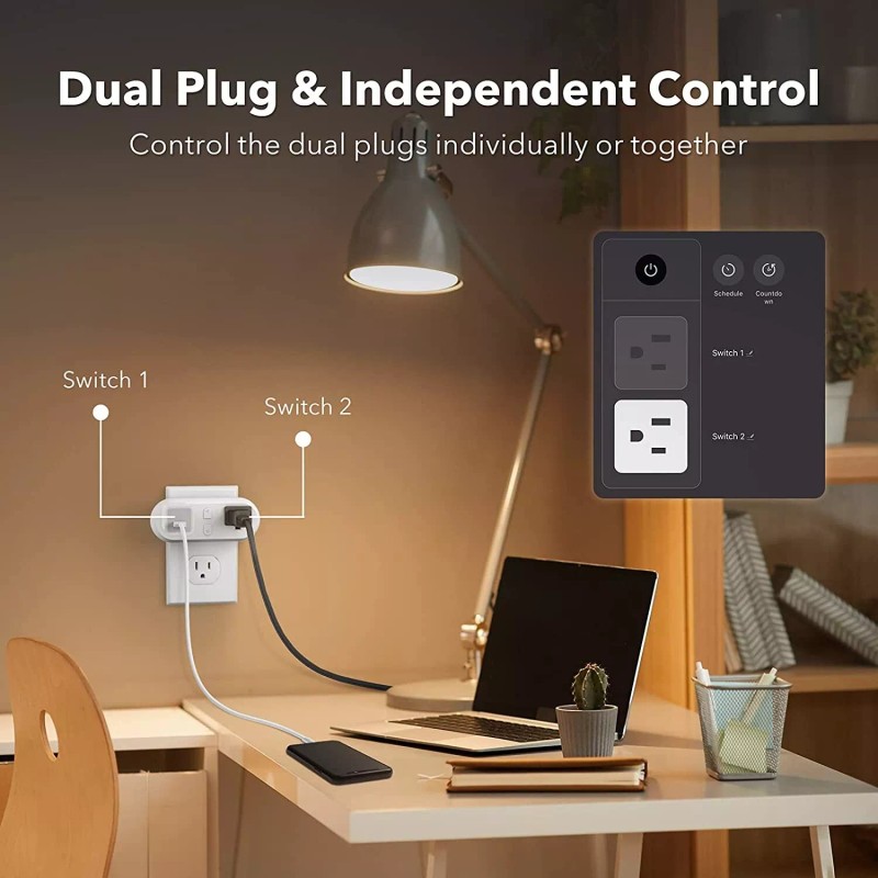 HBN Smart Plug 15A, WiFi&Bluetooth Outlet Extender Dual Socket Plugs,