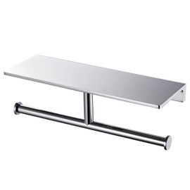 Double Roll Toilet Paper Holder with Shelf Solid Brass and Superior Hotel Style Tissue Dispenser Spared Storage Polished Chrome Finish
