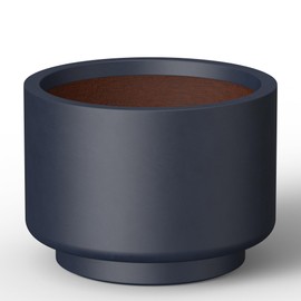 Kante 9.8 Inch Dia Concrete Planter, Round Pedestal Design Garden Pot for Indoor Outdoor Plants, Modern Flower Pot with Drainage Hole, Charcoal Finish with Warm Brown Interior