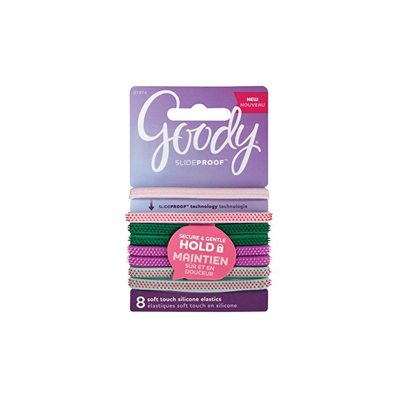 Goody SlideProof Hair Tie Elastics, Sparkly Neon, 8Count