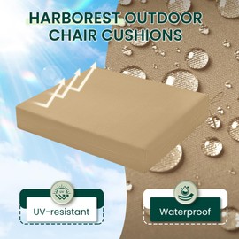 HARBOREST Outdoor Chair Cushions Set of 4 - Square Corner Waterproof Outdoor Cushions for Patio Furniture - Patio Furniture Cushions with Ties, 18.5"x16"x3", Khaki