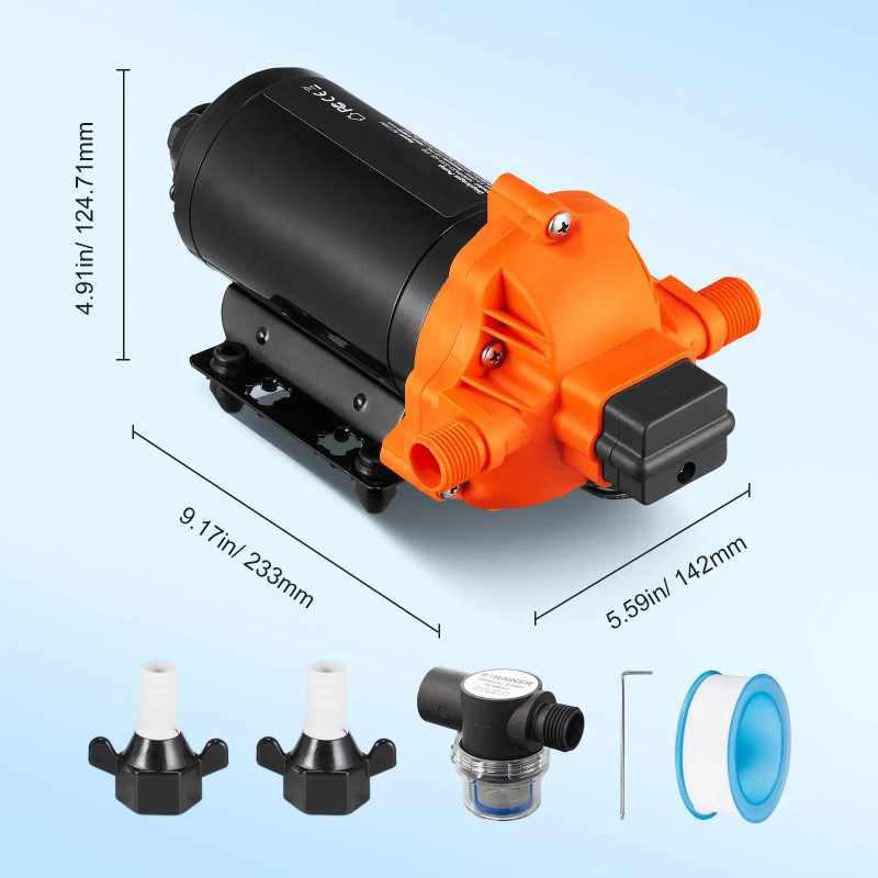 110V 3.3GPM 45PSI RV Fresh Water Diaphragm Pump 3-Chamber Self