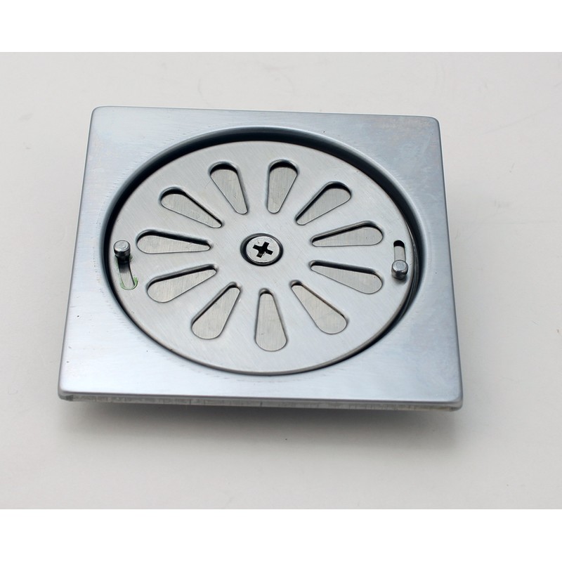 Stainless Steel Floor Drain, 3 1/2" Tile-Square, with Vent-Off Switch