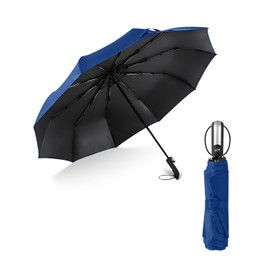 HW CASA Windproof Folding Umbrella with 10 Bones Auto Open Silver Ion Coating UPF 50+ 110cm Large Umbrella Compact Automatic Umbrella Suitable for, blue
