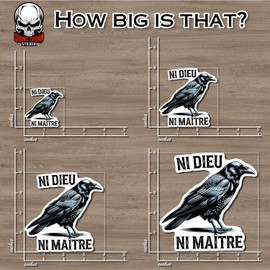 No Gods No Masters Sticker Ni Dieu Ni Maitre French Authoritarian Crow Anarchist Raven Waterproof Vinyl Sticker for Water Bottle Tumbler Hard Hat Helmet Car Laptop