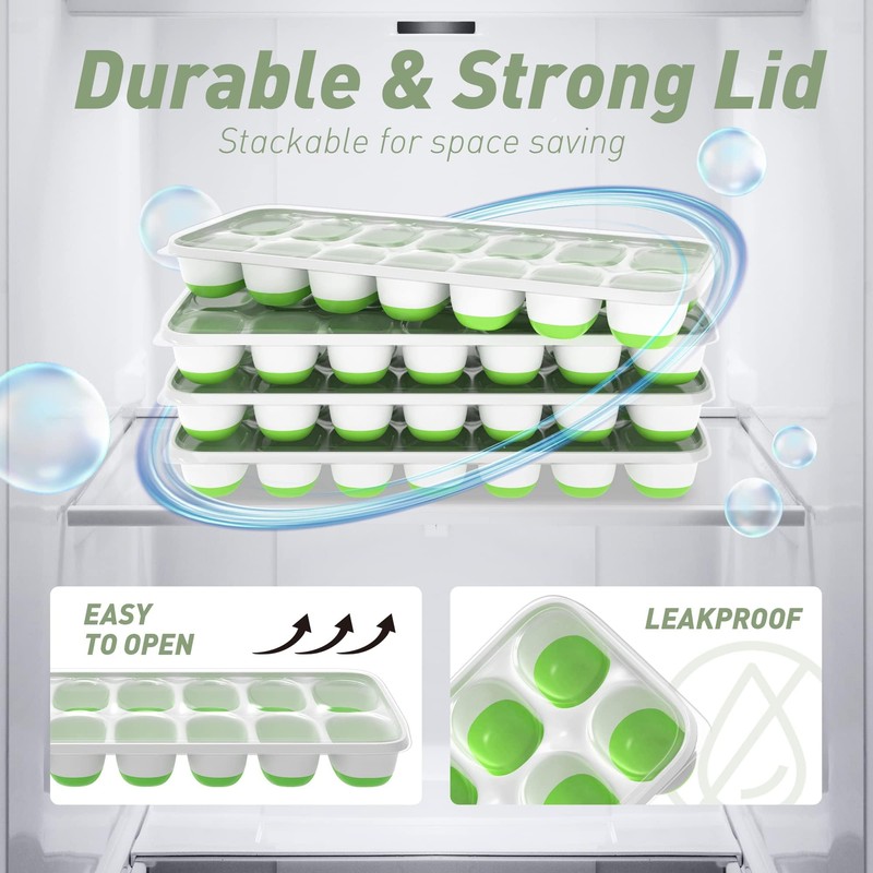 Ice Cube Tray with Lid, 4 Pack Durable Stackable Ice