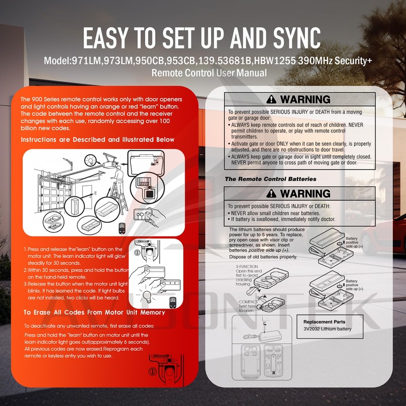 2 for 971LM LiftMaster Garage Door Opener Remote (ONLY for