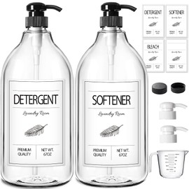 GMISUN Laundry Detergent Dispenser, 2 Pack Liquid Laundry Soap Dispenser, 67oz Storage Container for Farmhouse Laundry Room Decor, Liquid Bottle Organizer for Detergent/Softener/Bleach