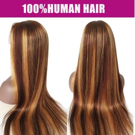 Honey Blonde Lace Front Wig Human Hair 24inch 13x4 HD Transparent 4/27 Highlight Ombre Lace Front Wigs Human Hair Pre Plucked With Baby Hair 180% Density Straight Glueless Human Hair Wigs For Women