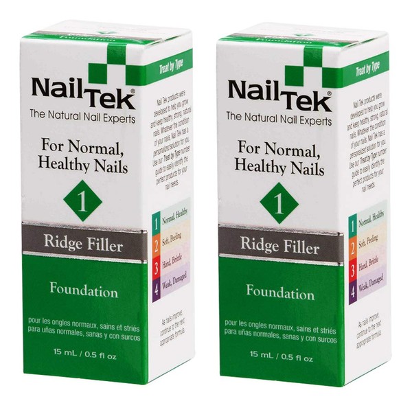 Nail Tek Foundation 1, Ridge Filling Strengthening Base Coat for Strong, Healthy Nails, 0.5 oz, 2-Pack