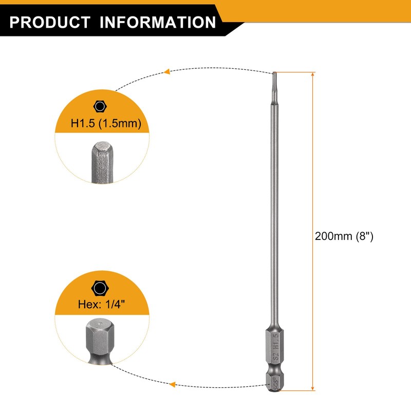 sourcing map H1.5 Hex Head Drill Bit Wrench 1.5mm Metric