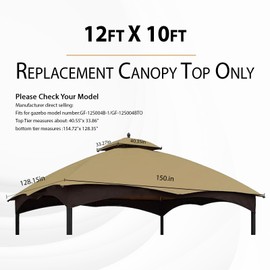 ISAGAPOY 10x12Ft Gazebo Replacement Canopy for Lowe's Allen Roth #GF-12S004B-1, Double Gazebo Canopy Features Faterproofing and Ventilation.