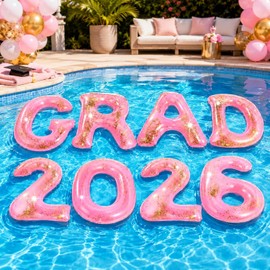 Unittype Graduation Pool Party Decorations Grad 2026 Pool Floats Gold Glitter Inflatable Floating Letter Number PVC 20x15 Inch for Congrats Class of 2026 Photo Prop Decor