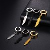 Non-Pierced Feather Dangle Hoop Earrings: 3Pairs Stainless Steel Clip on