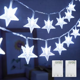 Minetom Star String Lights Battery Operated - 2 Pack 17 ft 50 LED Star Fairy String Lights with Timer, Waterproof for Indoor Bedroom Tent Loft Bed Patio Party Wedding Decor, White