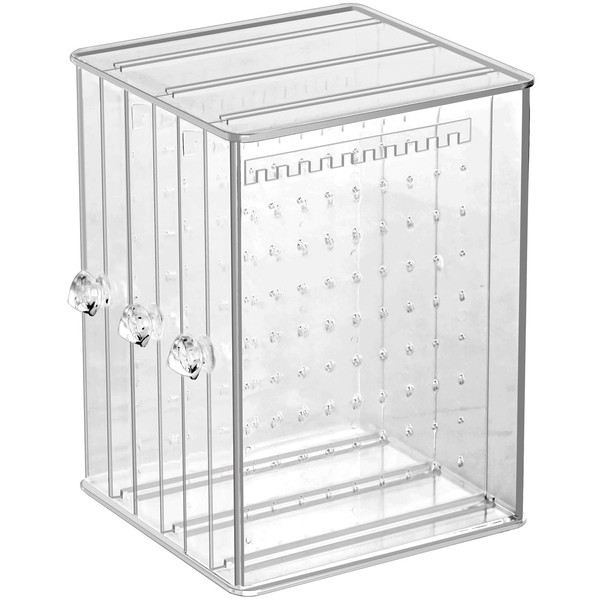 Sooyee Clear Acrylic Jewelry Storage Box,3 Vertical Drawer Earrings Display Stand Holder, Transparent 216 Holes 33 Grooves Screen Hanger Organizer for Stud Earring and Necklace,Dustproof