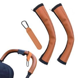 EUYKQNOI Pack of 2 Pushchair Handle Covers, Baby Pram Handle Cover, Baby Pram Handle PU Leather Protective Cover, Armrest Protective Cover, Dustproof, Comes with 1 Pram Hook, a