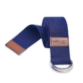 Yogan Yoga Belt/Yoga Strap | 100% Cotton | Pilates Belt/Strap | Solid SS D-Rings | Grippy Texture | 1.85m (Navy Blue)