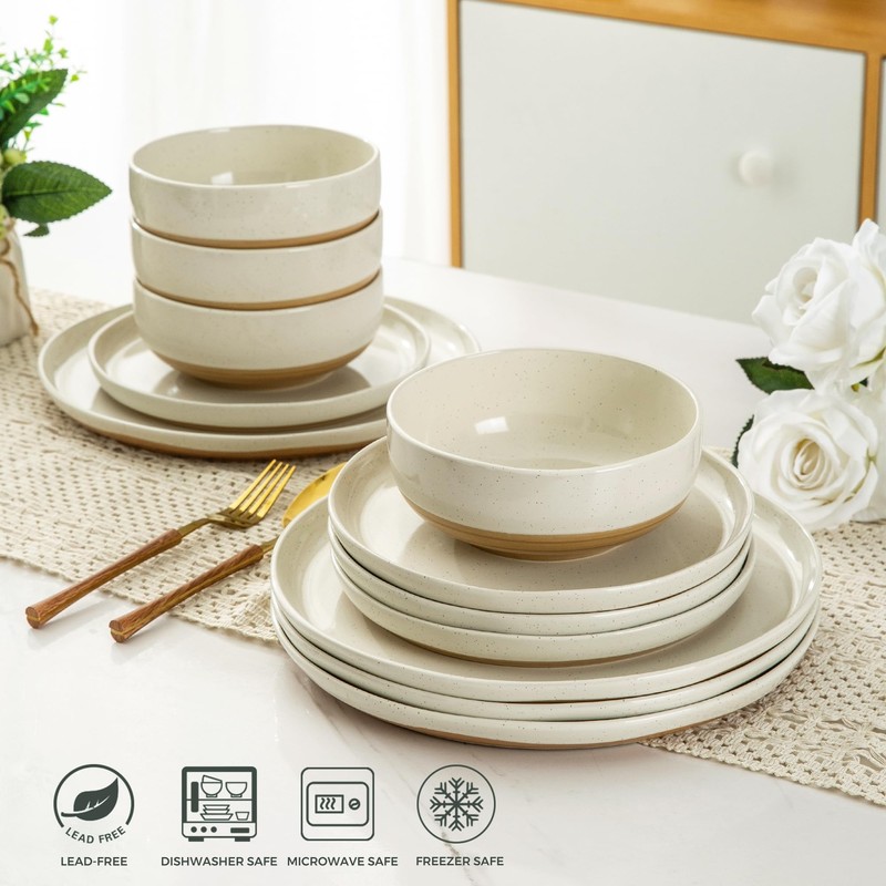 AmorArc Ceramic Dinnerware Sets for 4, 12 Pieces Handpainted Plates