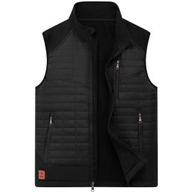 Vcansion Men's Lightweight Warm Puffer Vest Windproof Fleece-Lined Softshell Sleeveless Jacket for Golf Hiking Casual Travel Black US M