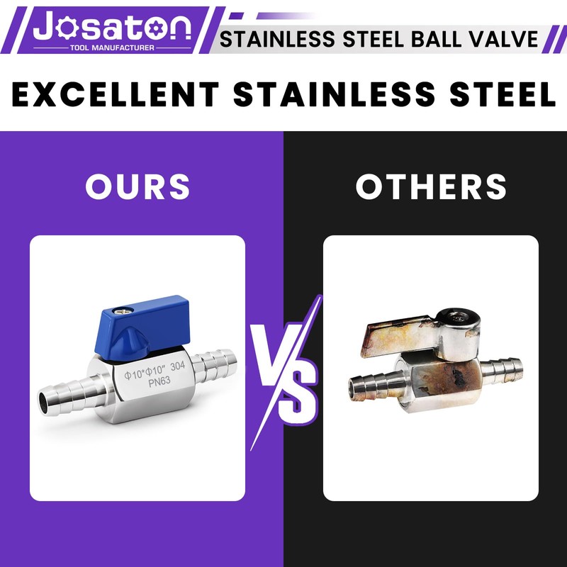Josaton 3/8” Hose ID Barb Ball Valve 304 Stainless Steel