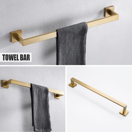 YACVCL 5 Piece Bathroom Hardware Set Brushed Gold, SUS304 Stainless Steel 23.6 Inch Bathroom Towel Holder Set, Brushed Gold Bathroom Accessories, Wall Mounted Towel Holder Set
