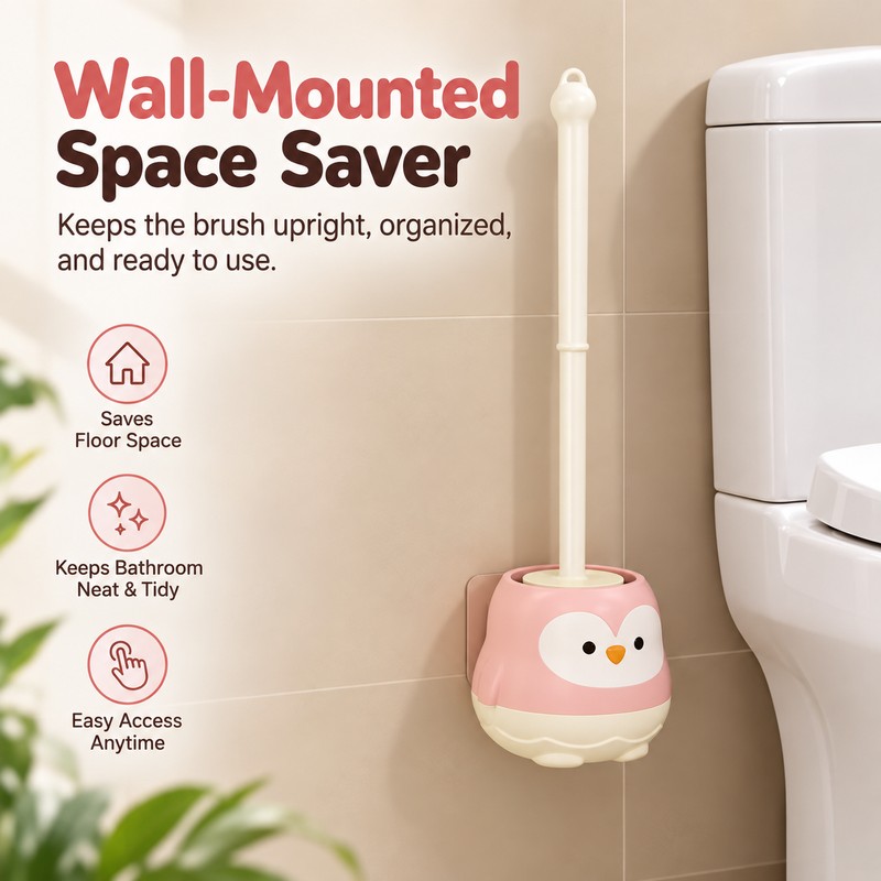 Penguin Toilet Brush Set for Bathroom Cleaning – Wall-Mounted Long