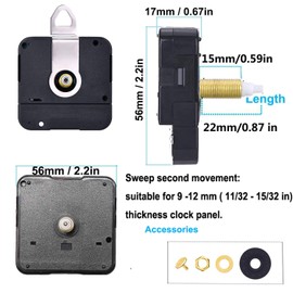 2 Pack Non Ticking Wall Clock Movements Mechanism with 4 Pack Styles of Hands Quartz Motor Kit DIY Repair Parts Replacement, 15/32 Inch Maximum Dial Thickness, 7/8 Inch Total Shaft Length