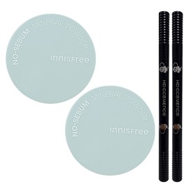 Innisfree No Sebum Mineral Powder 2pcs + Eyebrow Gray Brown 2pcs / 이니스프리 노세범 미네랄 파우더 2개+아이브로우 회갈색 2개