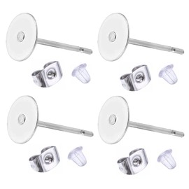 100 Pieces Stainless Steel Earrings Posts Flat Pad,100 Pieces Butterfly Earring Backs,100 Pieces Bullet Earring Backs,Total 300 Pieces (6mm)