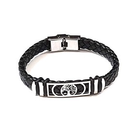MODA MavillA Men's Bracelet Tree of Life Rubber Steel Black Steel Clasp Adjustable Size 21-22 cm Handmade in Italy, 21 cm, Rubber and steel, without_gems