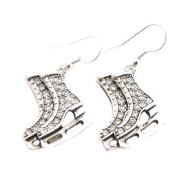 Ice Skates Silver Plated Clear Crystal Earrings Jewelry Figure Skating Hockey