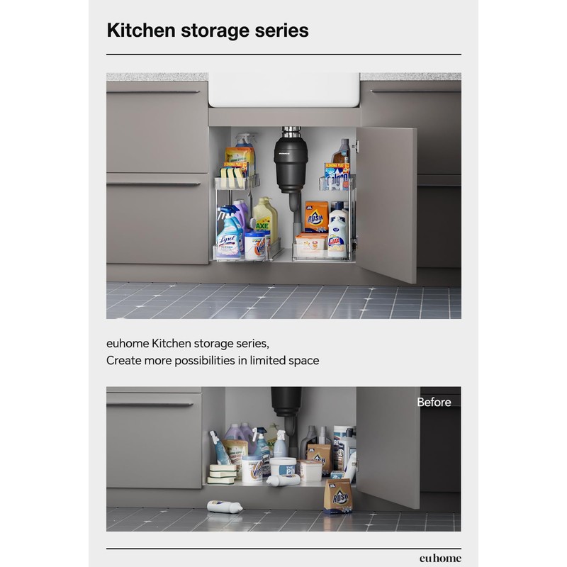 EUHOME Under Sink Organizer, Kitchen Under Sink Organizer Pull Out,