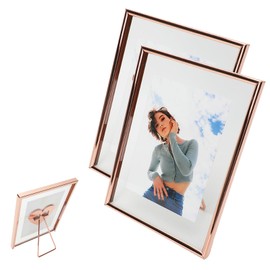 AhaGo Rose Gold Floating Frame (5"x7",Vertical, 2 Set) with "Heart" Style, For Picture Sizes (4x6, 3x5, 2x4), Tabletop Shelf Photo Frame, Classy Gift For Thanksgiving, Christmas, Home or Wedding