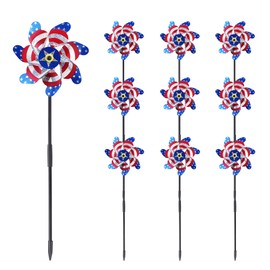 BATTIFE Reflective Pinwheels for Yard and Garden, Pre-Installed Sparkly Blind Birds Pin Wheel, Scare Birds & Animal Away Wind Spinner, 10 Pack (American Flags)