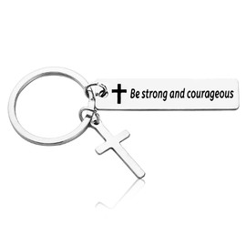 Inspriational Birthday Christmas Gifts for Son Daughter Christian Jesus Cross Keychain for Women Men Catholic Gifts for Sisiter Brother Cousins Be Strong and Courageous Keychain Joshua 1:9 Keychains