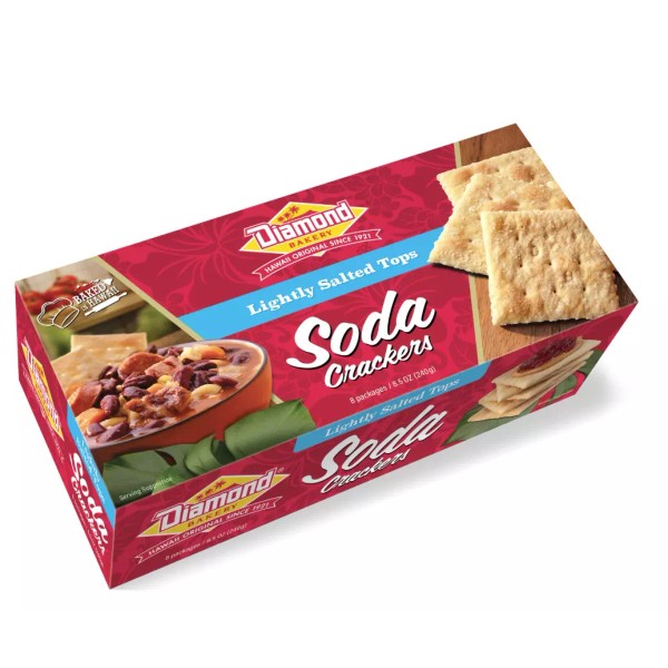 Diamond Bakery Soda Crackers Lightly Salted Tops 8oz Tray x1