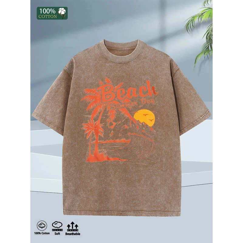 2025 Summer Mens Cotton Tshirt 100 Cotton Oversized Washed Soft