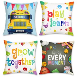 Bonhause Kids Cushion Covers 45 x 45 cm Educational Inspiration Decorative Throw Pillow Covers for Kids Room Classroom Reading Corner Decor Set of 4