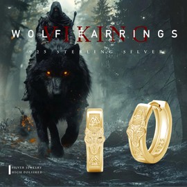 PARYFO Viking Creole Earrings for Men 925 Sterling Silver Nordic Wolf Earrings Wolf Hoop Earrings Viking Jewellery Gifts for Men Boys Women Unisex, Sterling Silver, None