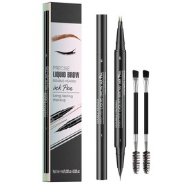 Microblading Eyebrow Pen - Waterproof 2-in-1 Dual-Ended Eye Brow Pen with 2-Fork-Tip Brow Pen and Precise Brush Create Natural Looking Defined Eyebrows Last All Day