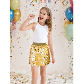 DAXIANG Girls Concert Outfit Sequin Skirts Tutu Skirt for Dance Birthday Fashion Clothes Gold 9-10 Years