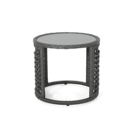 TREATLIFE HOME Stylish Grey Rattan Side Table for Drinks and Essentials, Convenient Height for Indoor or Outdoor Use