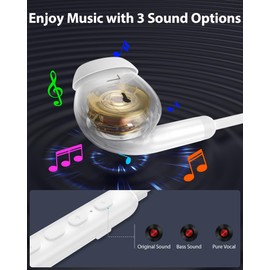 iMangoo 3 EQ Music Mode Wired USB Earbuds with Microphone for PC, 7.5FT Tangle-Free Long Cord Small in Ear Buds Headphones Wire Headset for Computer Laptop School Online Classes Earphones White