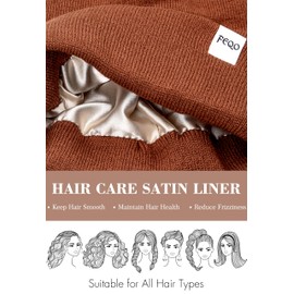 FEQO 6 Pack Satin Lined Winter Beanie Hats Soft Silk Lined Beanies Knit Warm Cuffed Hats for Women Men(Black, Dark Gray, Caramel, Light Gray, Brown, Navy Blue)