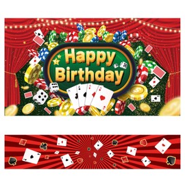 Tinoaly Casino Party Decorations, Clear Printing Party Banner Polyester Las Vegas Backdrop Photo Background Casino Table Flag for Birthday Card Poker Night