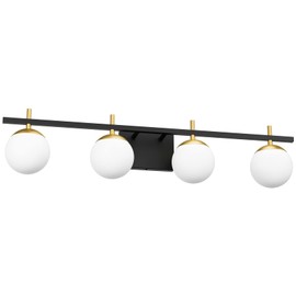 Ralbay Mid Century Modern Vanity Light Fixture 4-Light Milky Glass Modern Bathroom Vanity Lights Over Mirror, Black/Golden Modern Vanity Light for Bathroom (Exclude Bulb)